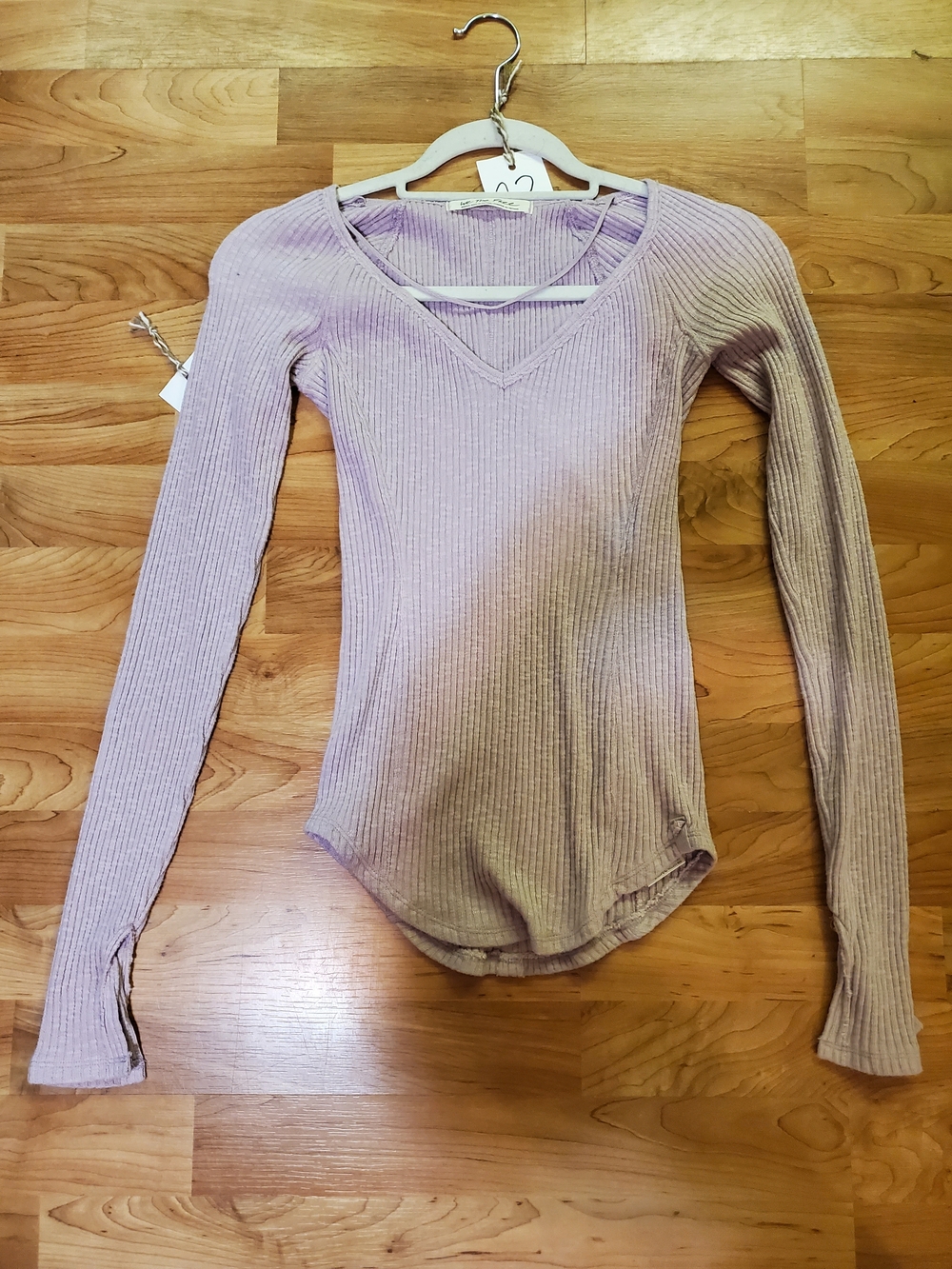 We The Free Ribbed V-Neck Long-Sleeve Bodysuit in Dusty Lavender